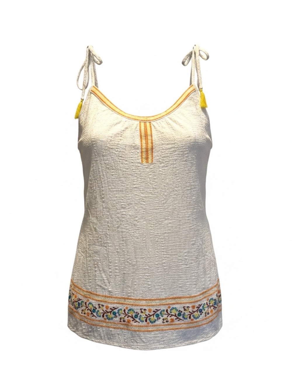 Hayden Cream Embroidered Tie-Shoulder Camisole with Yellow Accents